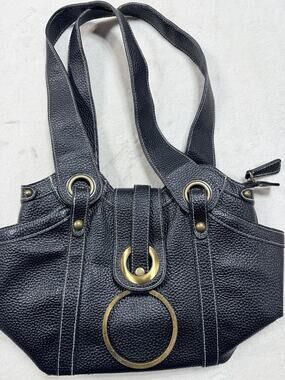 Arcadia USA Black Pebbled Leather Handbag Shoulder Bag Vintage 2000s O-Ring